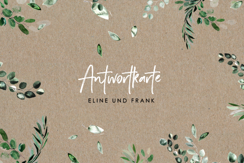 Hochzeit Antwortkarte mit Eukalyptus Zweigen auf Kraftpapier