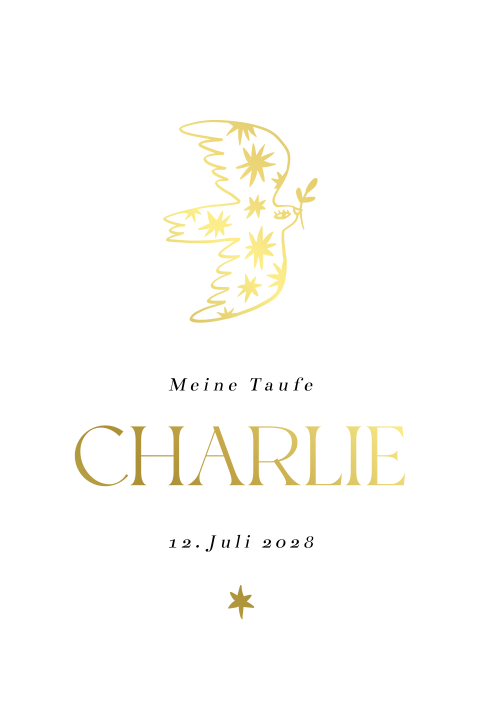 Einladung zur Taufe mit Taube in Goldfolie