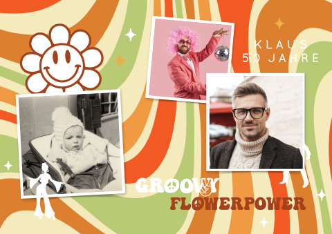 Tischset für 50. Geburtstag im Flower Power Stil