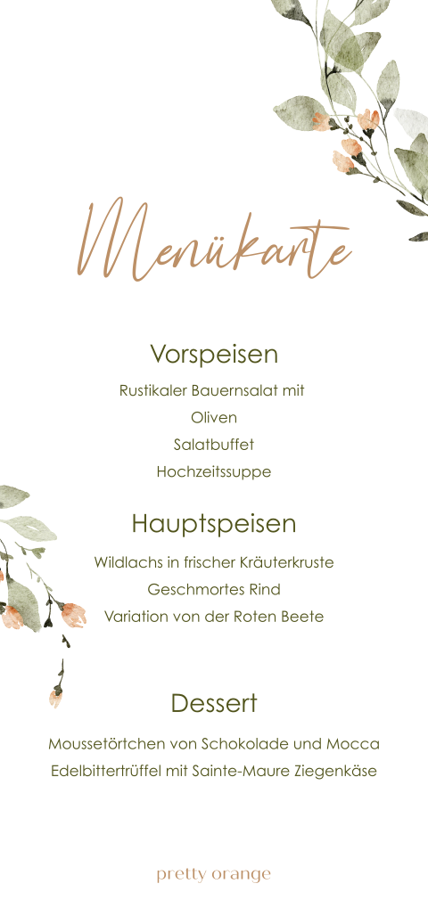 Menükarte mit abgerundeten Ecken und Aquarell Blumen