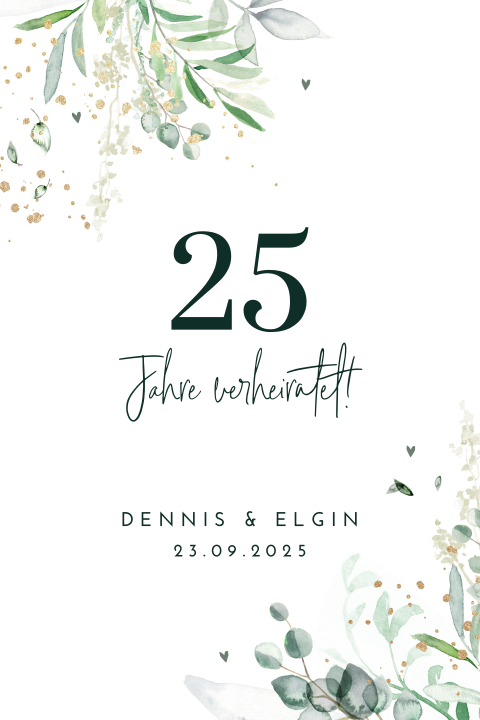 Einladung zur Silberhochzeit mit grünen Zweigen