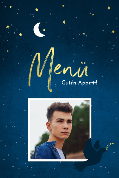 Menükarte Konfirmation mit Foliendruck und dunklem Hintergrund