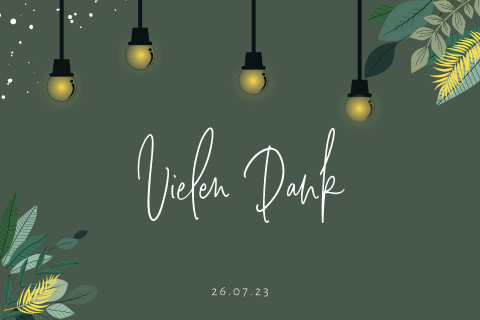 Sommerliche Dankeskarte Hochzeit mit Lichterkette und Zweigen