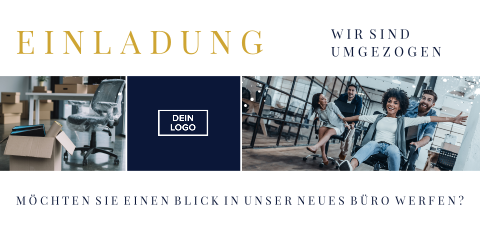 Geschäftliche Einladung zur Umzugsfeier mit Bildern und Logo