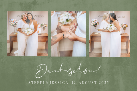 Gruene Danksagungskarte Hochzeit mit drei Fotos