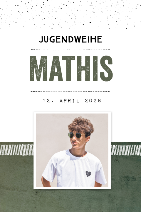 Einladung zur Jugendweihe in grün mit Foto