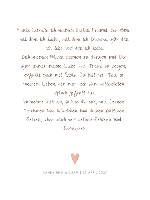 Hochzeitsposter mit Traugelübde und Herz