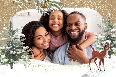 Weihnachtskarte im Kraftlook mit Foto und Weihnachtslandschaft