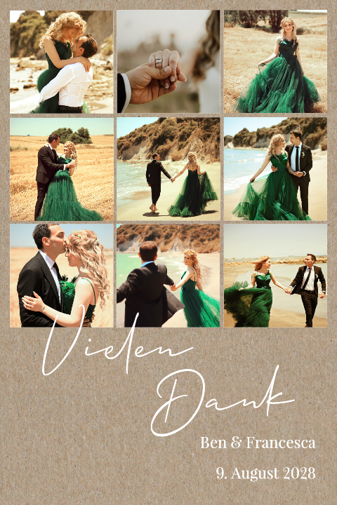 Dankeskarte Hochzeit aus echtem Kraftpapier mit schöner Fotocollage