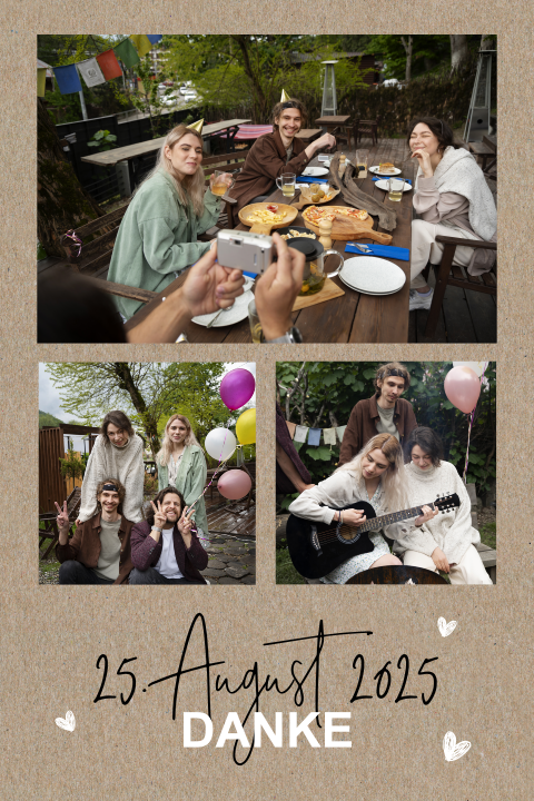 Kraftlook Dankeskarte Geburtstag mit Fotos und Herzen
