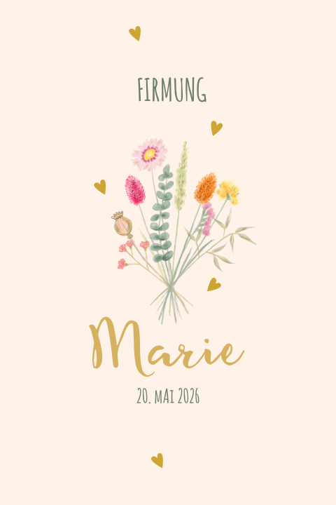 Einladung zur Firmung in rosa mit bunten Blumen