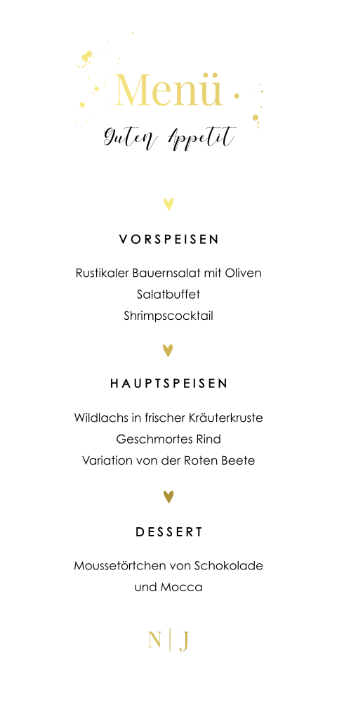 Schicke Menükarte mit Goldfolie