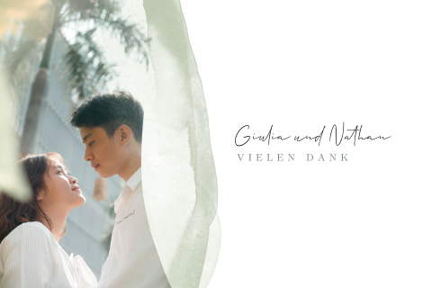 Wunderschöne Dankeskarte mit runden Ecken, Foto und Aquarell