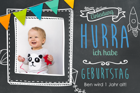 Hippe Einladungskarte im Schultafel-Look