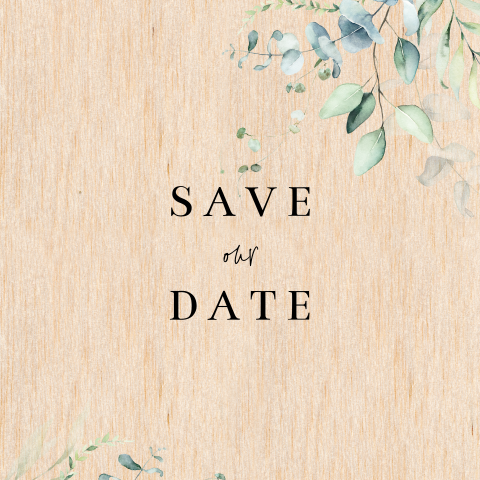Save-the-Date-Karte im schicken Holzlook und Zweigen