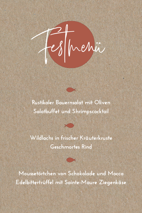 Menükarte zur Taufe auf echtem Kraftpapier mit Ichthys Fischen