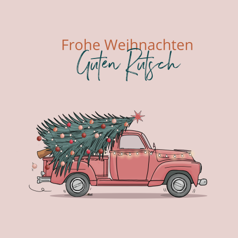 Hübsche Weihnachtskarte mit Baum auf Pickup