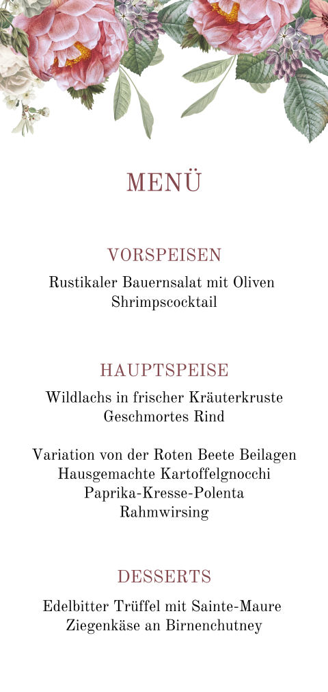 Entzückende Menükarte mit Blüte