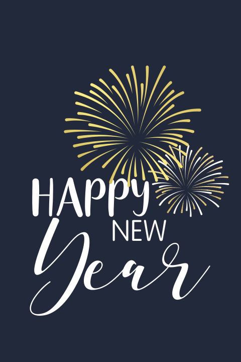 Dunkelblaue Neujahrskarte mit Goldfolie-Konfetti