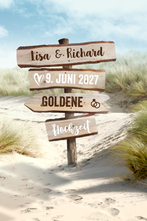 Einladung zur Goldene Hochzeit mit Wegweiser