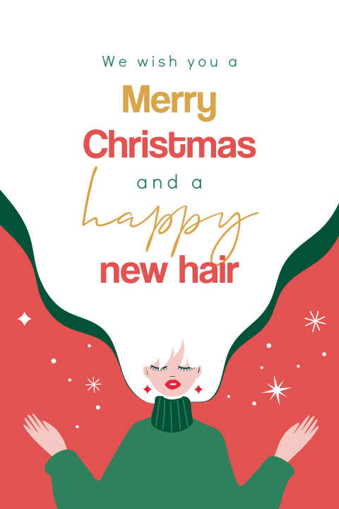 Weihnachteskarte im einfachen Hochformat für Friseur oder Beautysalon