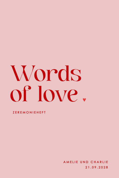 Colorblocking Zeremonieheft in Pink mit roter und eleganter Schrift