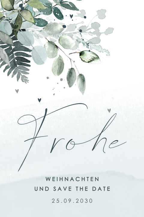 Weihnachtswünsche und Save the Date Karte mit Aquarellblättern