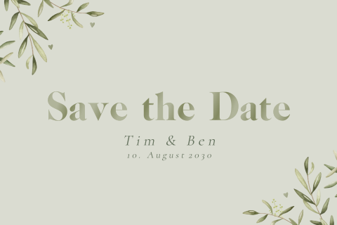 Save the Date Karte in Grün mit Zweigen und Hochglanz