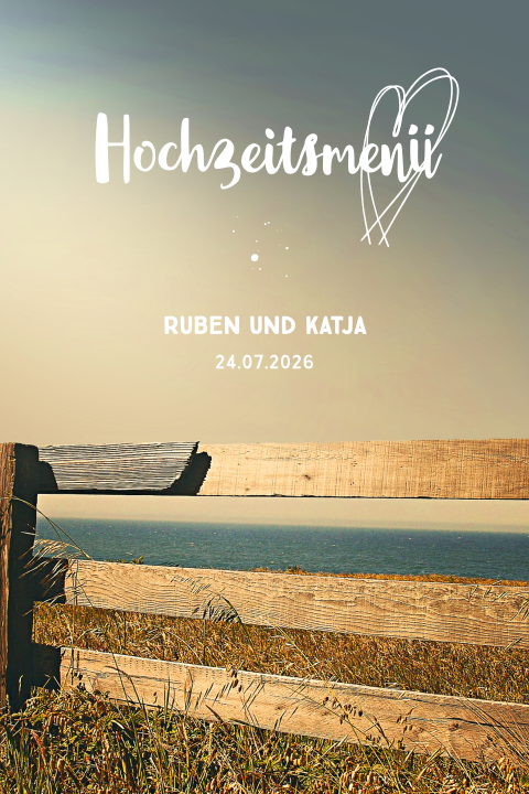 Menükarte mit Herzen und Strand
