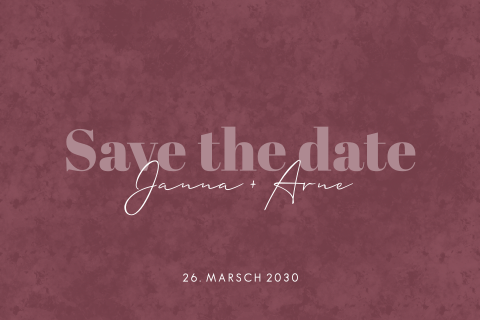 Save the Date Karte mit Namen und Samtoptik in Dunkelrosa