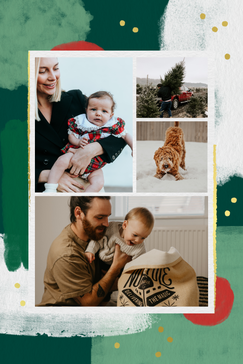 Bunte Weihnacht - Moderne Weihnachtskarte mit vielen Fotos Doppelkarte