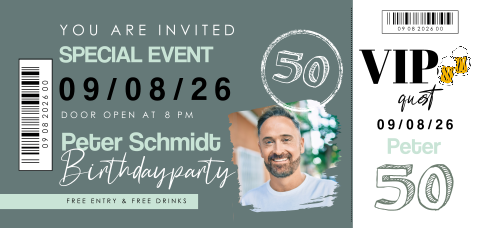 VIP Ticket Panorama Einladungskarte zum 50. Geburtstag