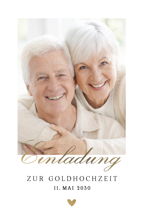 Stilvolle Einladung zur Goldenen Hochzeit mit Foto und Mattgoldfolie