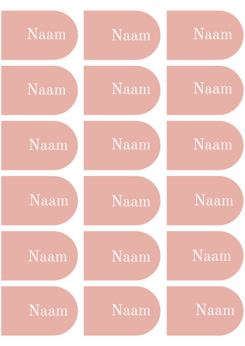 Abgerundete Namenskarten in Rosa mit weißer Schrift und optionaler Menükarte