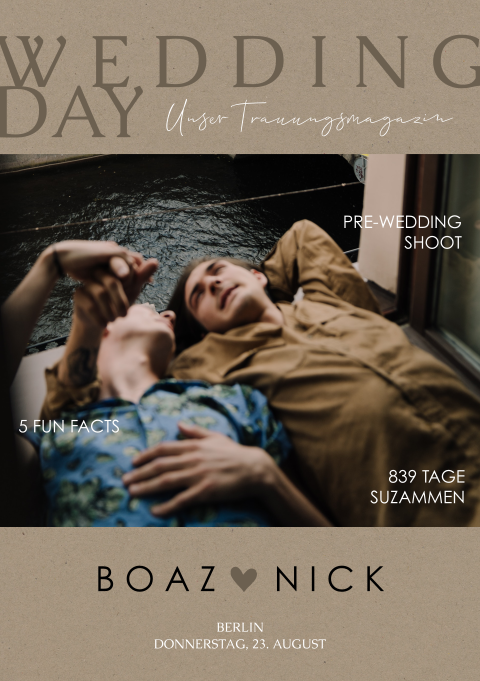 Hochzeitszeitung mit 12 Seiten im Kraftlook