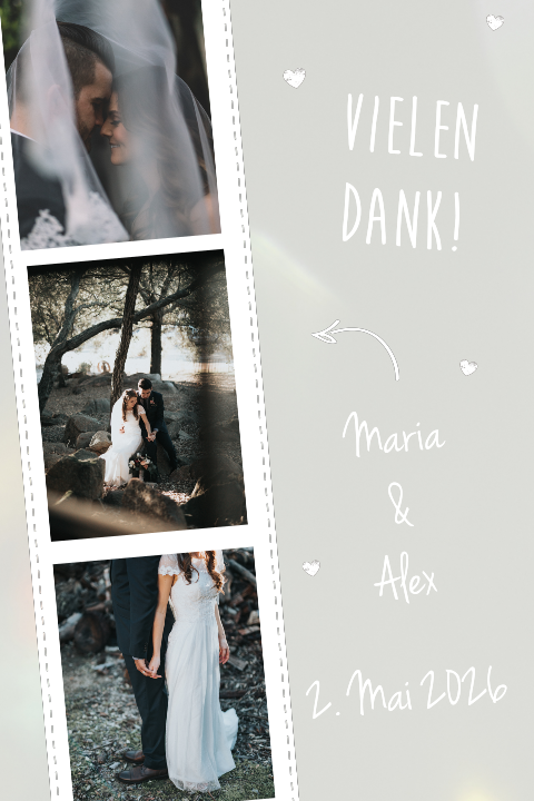 Acrylglas Dankeskarte Hochzeit mit Fotostreifen