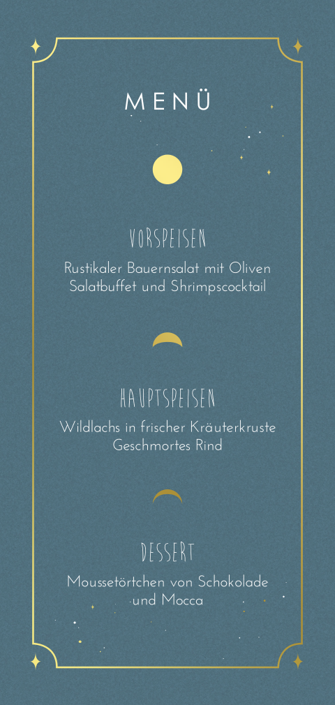 Tarot Menükarte Mond mit Goldfolie