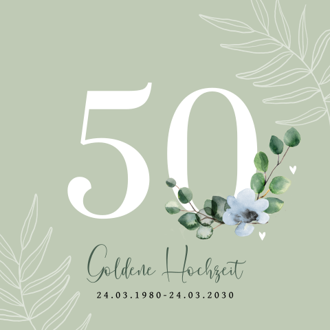 Minzgrüne Einladung zur goldenen Hochzeit mit schicken Aquarellzweigen