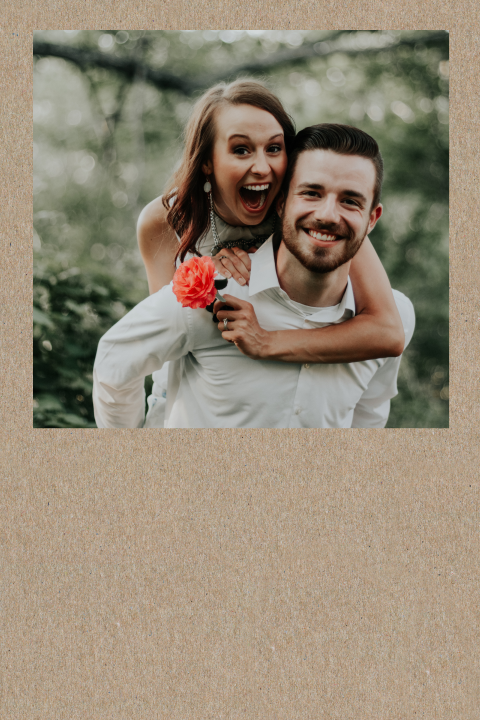 Kraftlook Hochzeitskarte mit Foto im Hochformat