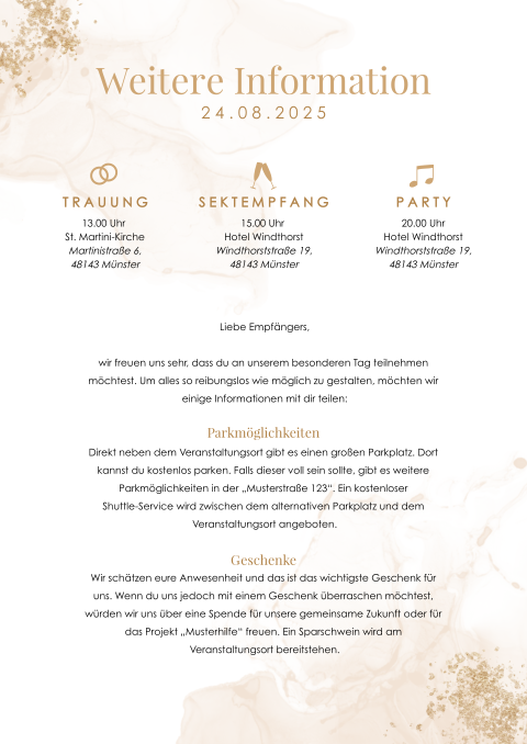 Einlegeblatt Hochzeit A4 mit spielerischen Details