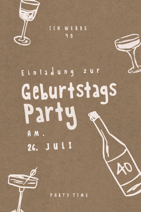 Verspielte Einladung zum 40. Geburtstag im Kraft-Look mit Illustrationen