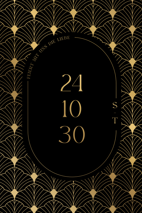 Stilvolle Hochzeitseinladung im Art-Déco-Stil in Schwarz mit Mattgoldfolie