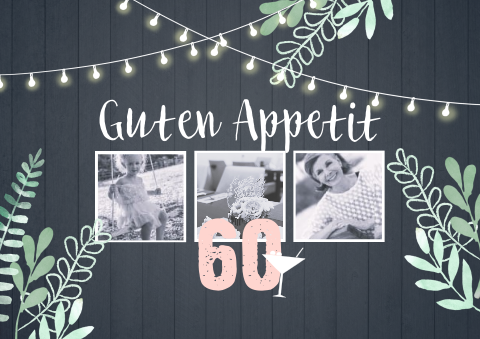 Tischset für 60. Geburtstag mit Fotos, Lichterketten und Zweigen