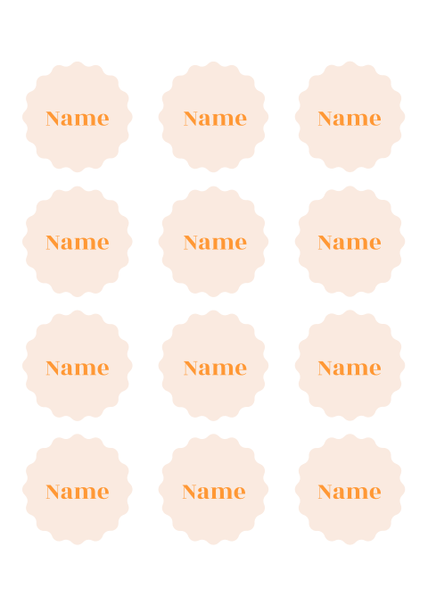 Namenskarten in Orange mit gezacktem Rand und optionaler Menükarte