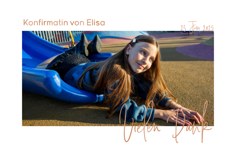Dankeskarte zur Konfirmation mit Foto und Kalligrafieschrift