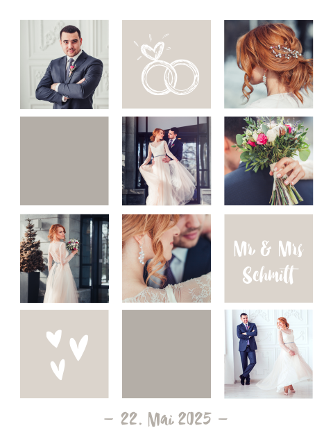 Hochzeitsposter mit quadratischer Fotocollage