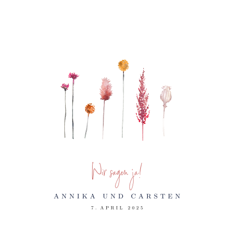 Einladung Standesamt mit farbkräftigen Blüten und Tagesplan