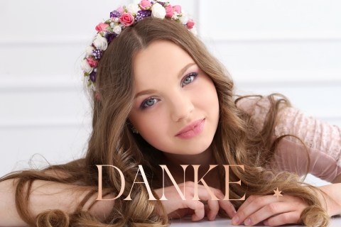 Dankeskarte Jugendweihe mit runden Ecken und Roségoldfolie