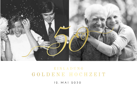 Moderne Einladung zur goldenen Hochzeit mit Fotos und Goldfolie