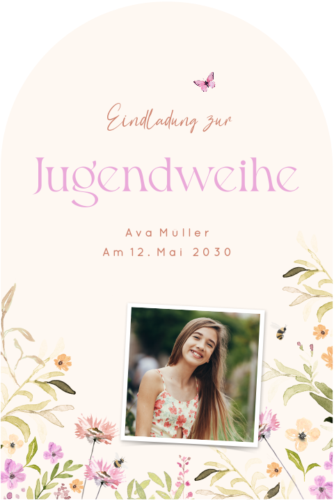 Originelle Einladung zur Jugendweihe mit Blumen und Foto